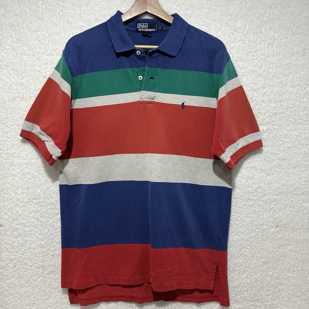 VTG 90's Polo by Ralph Lauren Multicolor Polo Shirt Mens Pullover Golf Pony Sz L